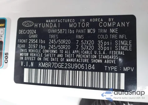 2025 Hyundai Palisade Calligraphy Night Edition z USA, uszkodzony, nr VIN KM8R7DGE2SU906184